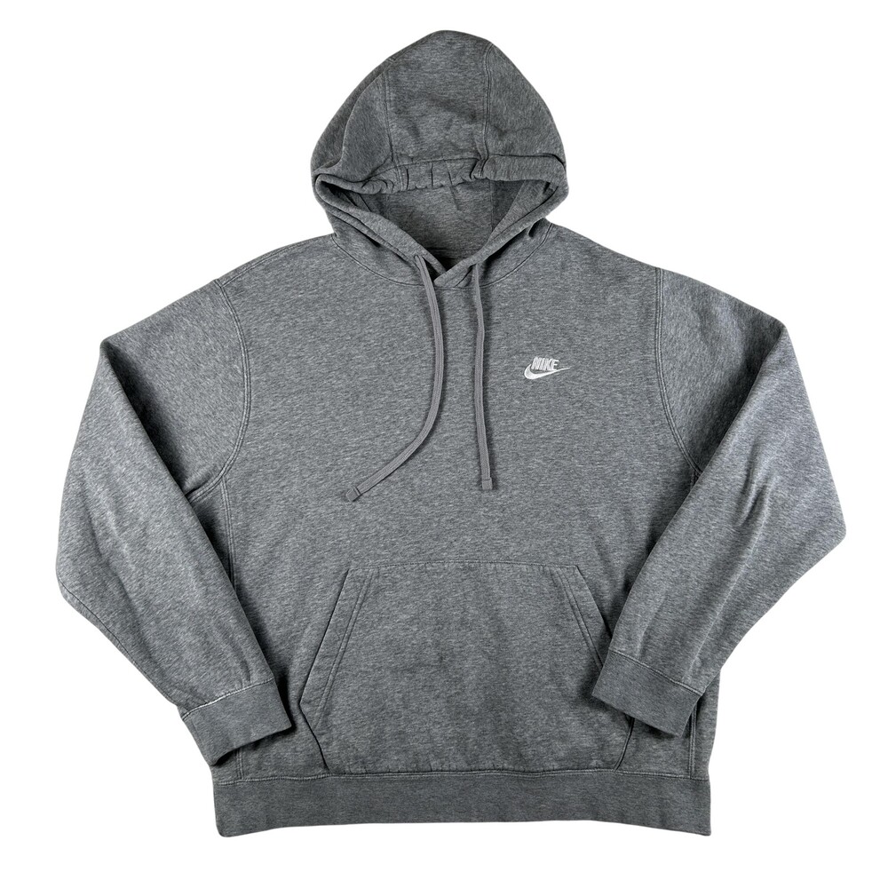 Nike Hoodie Mens Medium Gray Sportswear Club Fleece Pullover Sweatshirt Logo